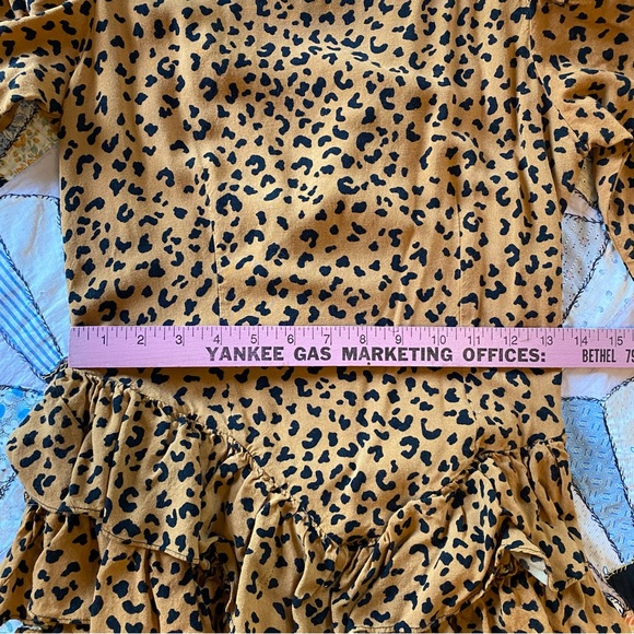 🎈SOLD🎈VINTAGE Milanzo 80s Leopard Print Ruffled Bottom Midi Dress 5/6 Puff - Picture 3 of 16